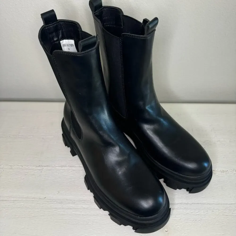 DREAM PAIRS Block Chelsea Platform Ankle Booties Black Womens Boots Size 9 - Picture 2 of 9